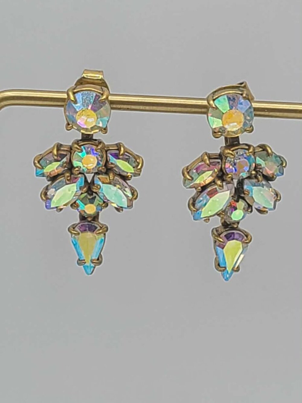 J Crew AB Crystal Gold Tone Cluster Drop Earrings